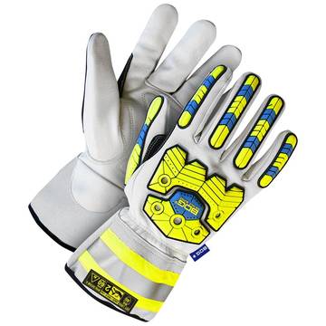 Gloves Leather Driver, Hi-viz/reflective, Gray/yellow, Grain Goatskin Backing