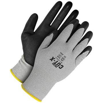 Gants résistants, enduits, noir/gris, support en HPPE/fibre de verre de calibre 18