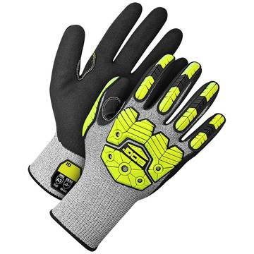 Gloves Hi-viz/reflective, Coated, Yellow/gray, Black Coating, 13 Ga Hppe Backing