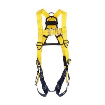Climbing Harness, 2X-Large, 420 lb, Yellow, Repel Polyester, Vest, Zinc Plated Steel, Aluminum, Stainless Steel Torso Buckle, Stainless Steel Grommet Leg Buckle, Zinc Plated Steel Chest Buckle