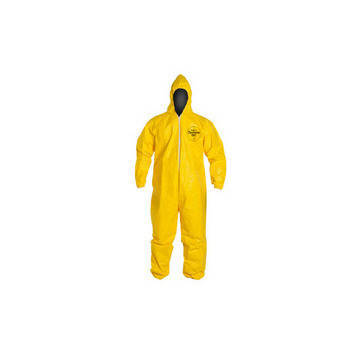 Hooded, Chemical Resistant Protective Coverall, X-large, Yellow, Tychem® 2000 Fabric, 41-1/4 To 44-3/4 In