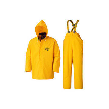 Waterproof Lightweight Safety Rain Suit, XL, Yellow, Polyester, PVC