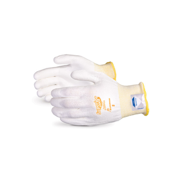 Lint-Free Dyneema Knit General Purpose Gloves, Size 10, Polyurethane Palm, White, Knit wrist, Polyurethane