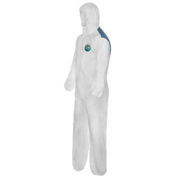 Hooded Protective Coverall, X-large, White, 55 Gm Sbpp With Laminated Microporous Film