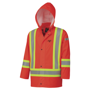 Rain Jacket, Women, 5XL, Hi-Viz Orange, Polyurethane, 62 to 64 in Chest