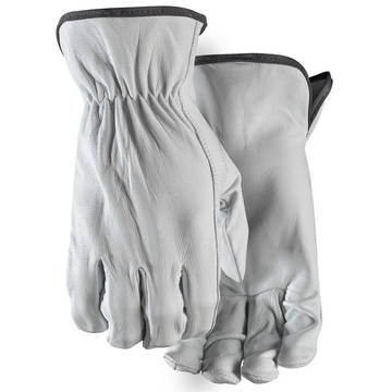 Gants, L, Cuir de chèvre pleine fleur, Paume en cuir de chèvre, Blanc, Pouce Keystone