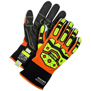 Mechanic, Hi-viz/reflective, Leather Gloves, Black/orange, Spandex Backing