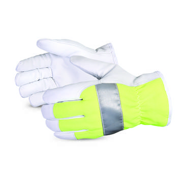 High Visibility Leather Gloves, Yellow Back, Goat Grain