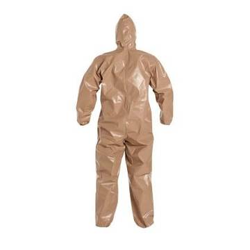 Hooded, Chemical Resistant Protective Coverall, X-large, Tan, Tychem® 5000 Fabric, For Chemical Handling