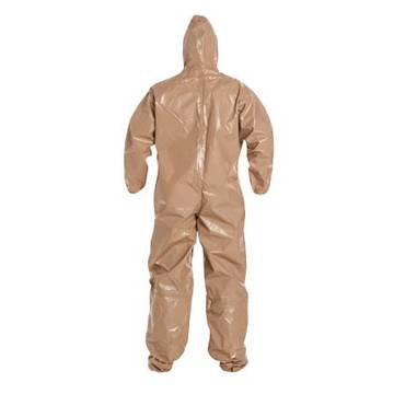 Hooded, Chemical Resistant Protective Coverall, X-Large, Tan, Tychem® 5000 Fabric, For Industrial Hazmat Teams