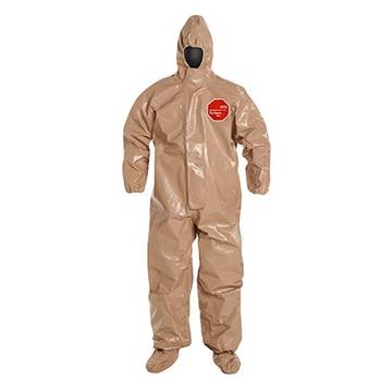 Hooded, Chemical Resistant Protective Coverall, X-Large, Tan, Tychem® 5000 Fabric, For Industrial Hazmat Teams