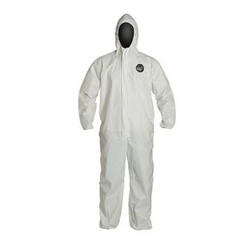 Hooded Protective Coverall, X-large, White, Microporous Film, For Hazardous Remediation