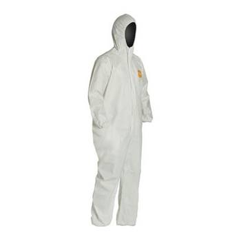 Hooded Protective Coverall, X-large, White, Microporous Film, For Hazardous Remediation