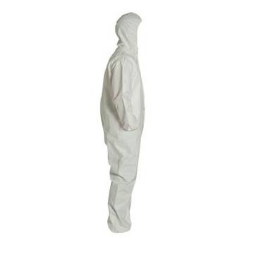 Hooded Protective Coverall, X-large, White, Microporous Film, For Hazardous Remediation