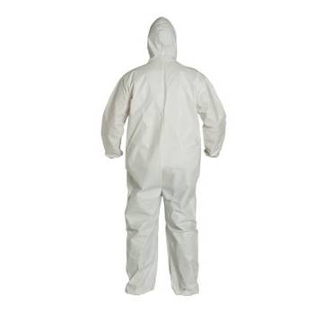Hooded Protective Coverall, X-large, White, Microporous Film, For Hazardous Remediation