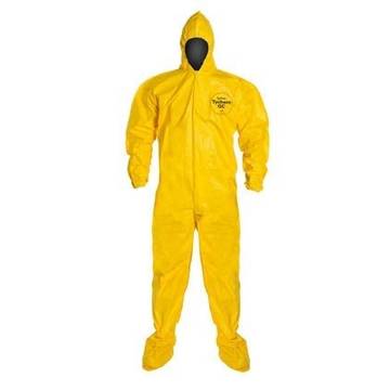 Hooded, Chemical Resistant Protective Coverall, X-Large, Yellow, Tychem® 2000 Fabric, 41-1/4 to 44-3/4 in, Taped