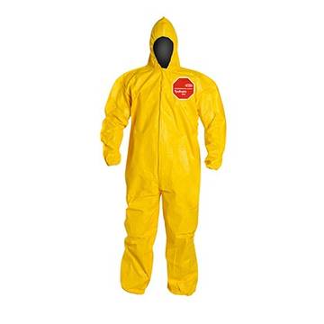 Hooded Protective Coverall, Medium, Yellow, Tychem® 2000 Fabric