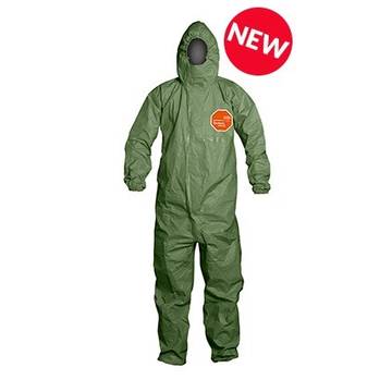 Hooded, Chemical Resistant Protective Coverall, X-large, Green, Tychem® 2000 Sfr Fabric