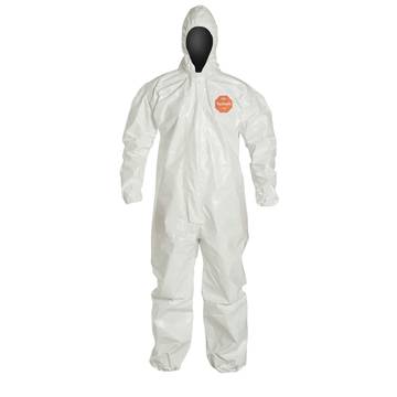 Coverall Hooded, Chemical Resistant Protective, White, Saranex™ 23p Film