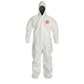 Hooded, Chemical Resistant Protective Coverall, X-large, White, Saranex™ 23p Film, For Chemical Mixing