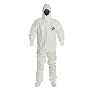 Coverall Hooded, Chemical Resistant Protective, White, Saranex™ 23p Film