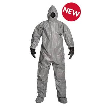 Hooded, Chemical Resistant Protective Coverall, 3X-Large, Gray, Tychem® F Fabric