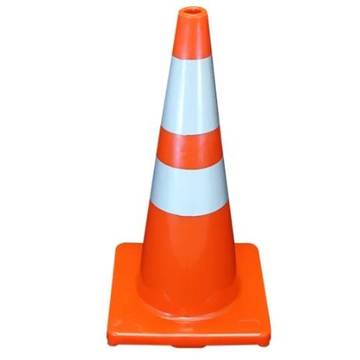 Traffic Cone Reflective, 18 In Ht, Fluorescent Orange, Pvc Cone, White