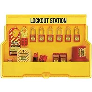 Different Keyed, 6 Pad Lock Delux Lockout Station, 23.5 in x 15.5 in x 4.5 in, Yellow, Thermoplastic