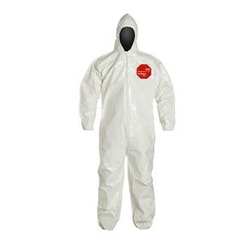 Hooded, Chemical Resistant Protective Coverall, X-large, White, Tychem® 4000 Fabric