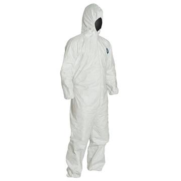 Coverall Hooded Protective, White, Hdpe