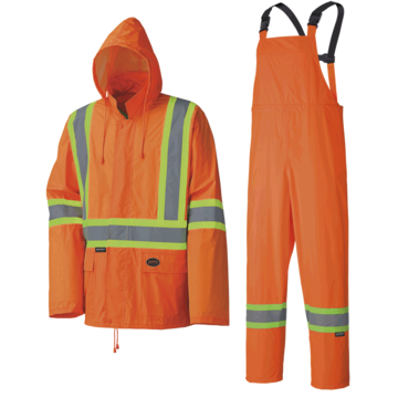 Rain Suit Light Poly/pvc Orange With Reflective Striping
