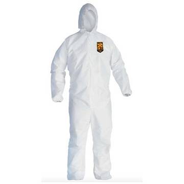 Hooded Disposable Coverall, 2XL, White, Microporous Film Laminate, 28 in Chest, 39-1/2 in Inseam lg