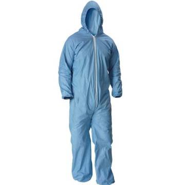 Hooded, Disposable, Flame Resistant Protective Coverall, 6X-Large, Light Blue, 65 gsm Spunlaced Wood Pulp, PE with FR Treatment