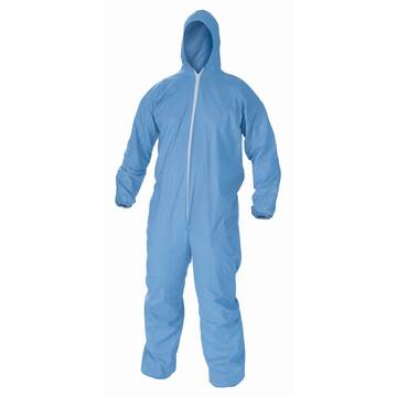 KleenGuard™ A65 Coveralls: Blue, Zip Front, Hood, Elastic Wrists/Ankles, Large