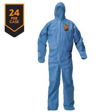 Hooded Disposable Coverall, M, Blue Denim, Micro Force Barrier SMS, 27 in Chest, 40 in Inseam lg