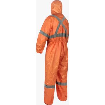 Hooded, Disposable Protective Coverall, Orange, 55 Gm Sbpp With Laminated Microporous Film