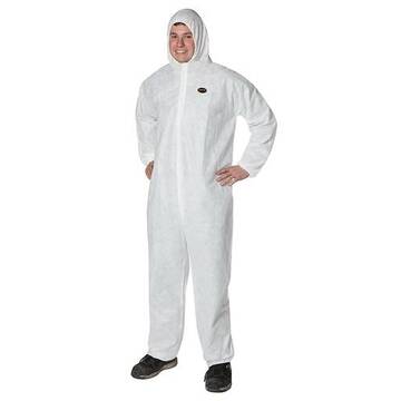 Disposable Coverall, 3XL, White, 3-Layer Spunbond Melt-Blown Synthetic, 54 to 56 in Chest