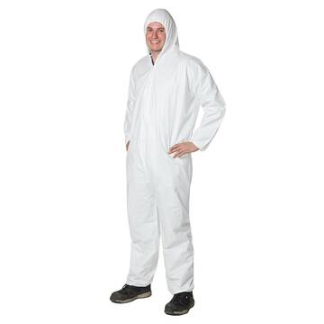 Coverall, Disposable, White, Microporous Film Laminate