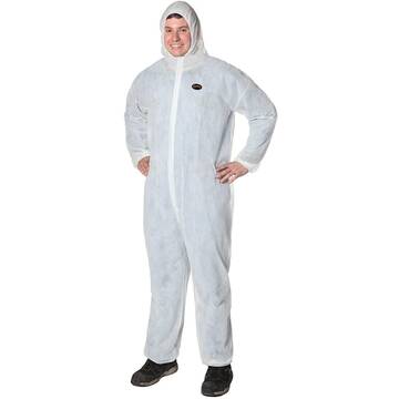 Pioneer Polypropylene Disposable Coverall: Front Zipper, Elastic Waist, Ankles And Wrists, White