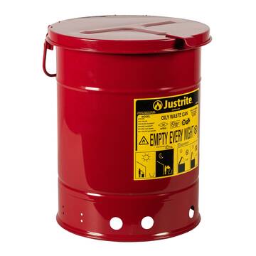 Poubelle manuelle pour déchets huileux, 6 gal, 11.875 in dia, 15.875 in ht, acier, rouge