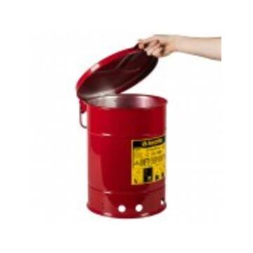 Hand-Operated Oily Waste Can, 6 gal, 11.875 in dia, 15.875 in ht, Steel, Red
