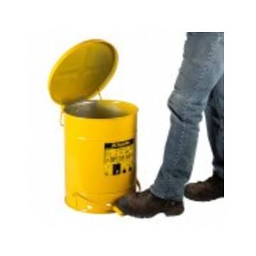 Oily Waste Can, 10 Gallon, Foot-operated Self-closing Cover, Yellow