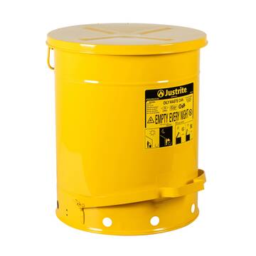 Poubelle mains libres pour déchets huileux, 14 gal, 16.063 pouce de diamètre, 20.25 pouce de hauteur, Acier, Jaune