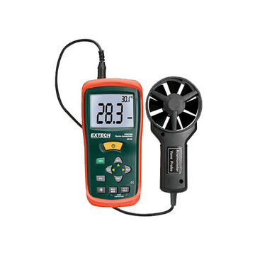 Mini Thermo Anemometer, Rotating Vane and Thermistor, LCD Display, 0.40 to 30.00 mps, 14 to 140 deg F