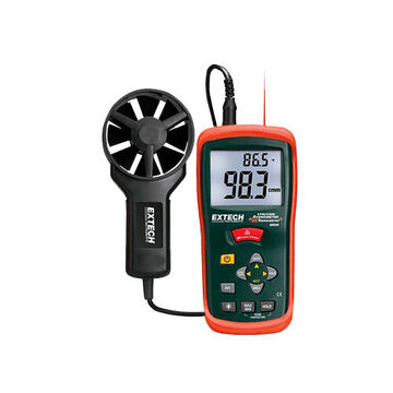 CFM/CMM Mini Thermo Anemometer, Rotating Vane, LCD Display, 0.4 to 30 mps, 14 to 140 deg F