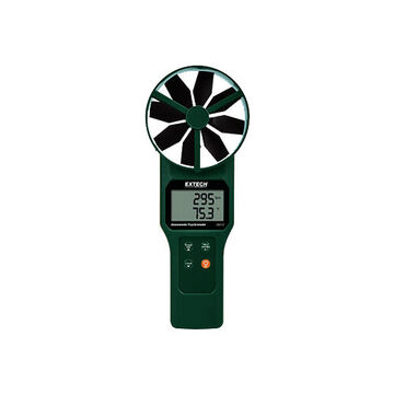 CFM/CMM Mini Thermo Anemometer/Psychrometer, Rotating Vane and Thermistor, Dual LCD Display, 0.2 to 30mps, 4 to 140 deg F