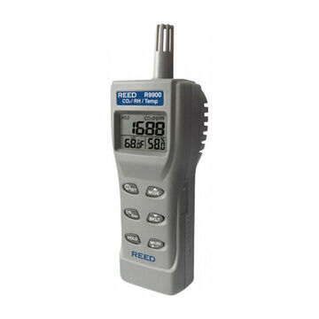 Indoor/Temperature/Humidity Air Quality Meter, Triple LCD Display, 0 to 5000 ppm, 14 to 140 deg F, 0 to 99.9% RH
