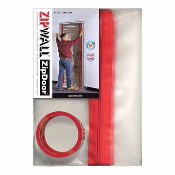 Door Kit, 4 ft x 7.5 ft x 25.4 mil, 4 mil Plastic Sheeting, Clear/Red