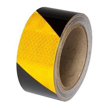 Reflective Marking Tape, Yellow/Black, 2 in x 30 ft x 0.0165 in