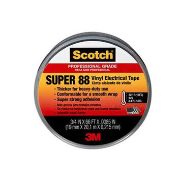 Electrical Tape, Black, 3/4 in x 66 ft, 8.5 mil